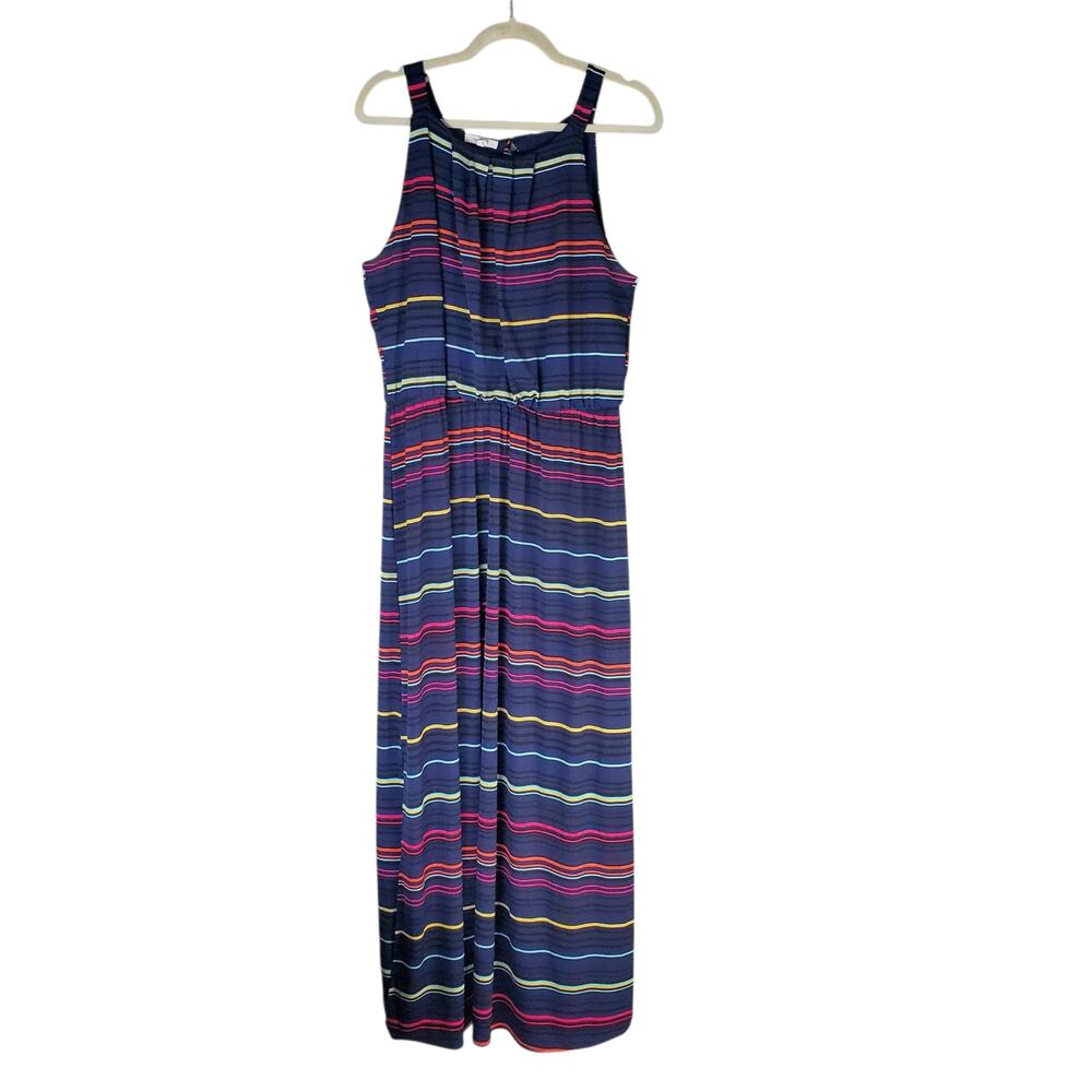 Maurices Womens Navy Blue Multicolor Striped Maxi Blouson Dress Size 0X